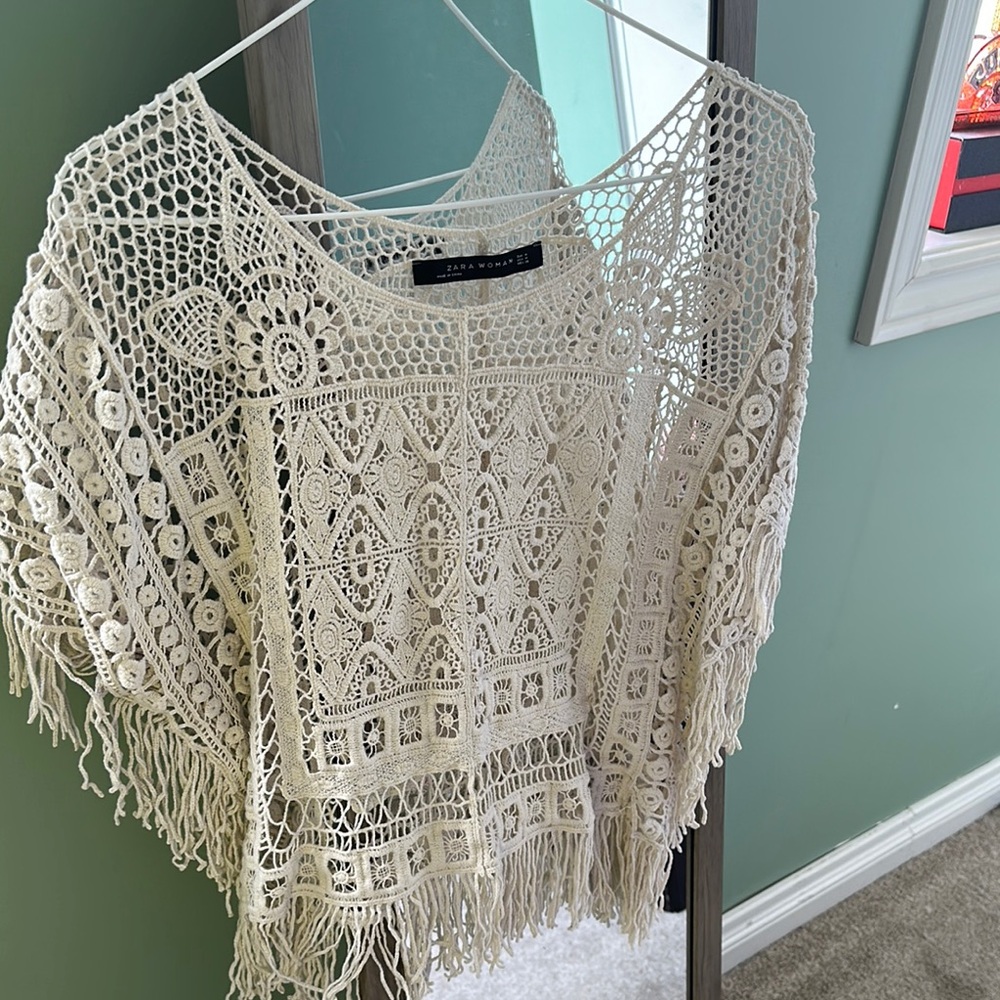Zara Cream Crochet Knit Top